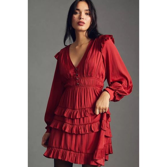 Anthropologie Tiered Ruffled Mini Dress